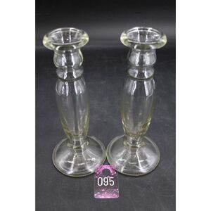 VIDRIOS San Miguel 2 Candlesticks Vases Clear Green Tined Recycled Glass 8.75"